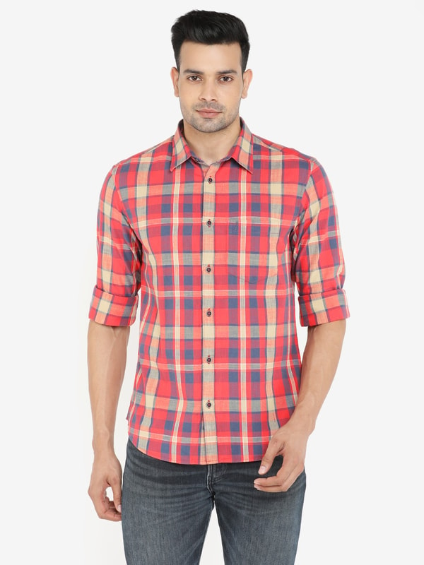 Red Checked Full Sleeve Cotton Shirt